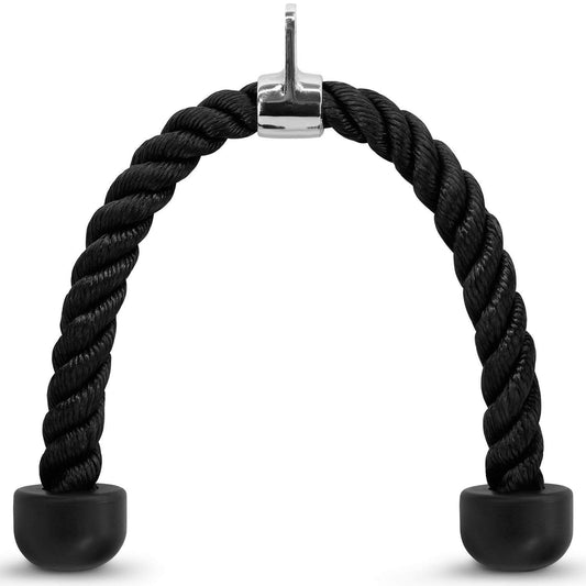 Tricep Rope Pull Down Fitness Cable Attachment with Stainless Steel Snap Hook- Lats, Biceps, Triceps, Gym or Home (Black)