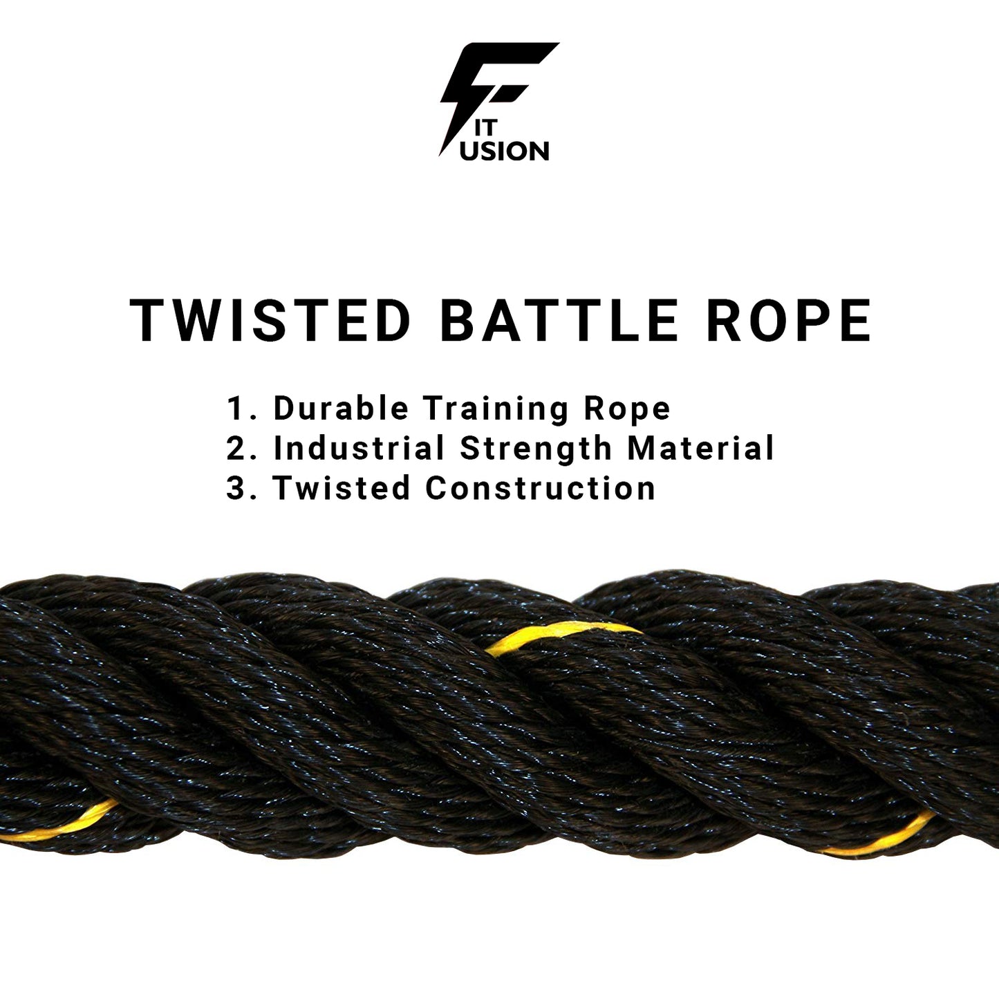 Battle Rope for Gym, Home, Heavy Battle Rope, 1.5 Inches Diameter (60 FT, Black-Yellow)