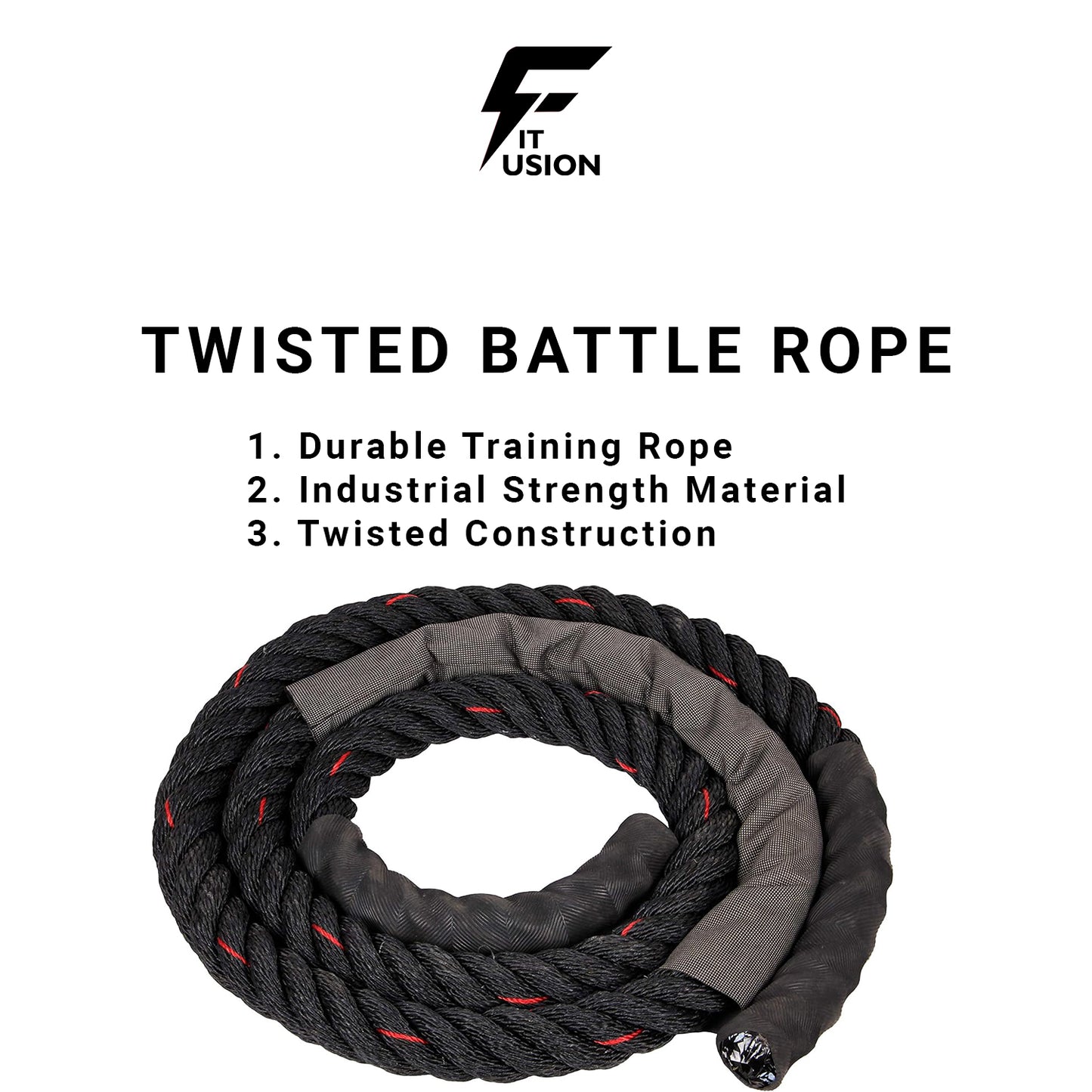 Battle Rope for Gym, Home, Heavy Battle Rope, 1.5 Inches Diameter (30 FT, Black-Red)