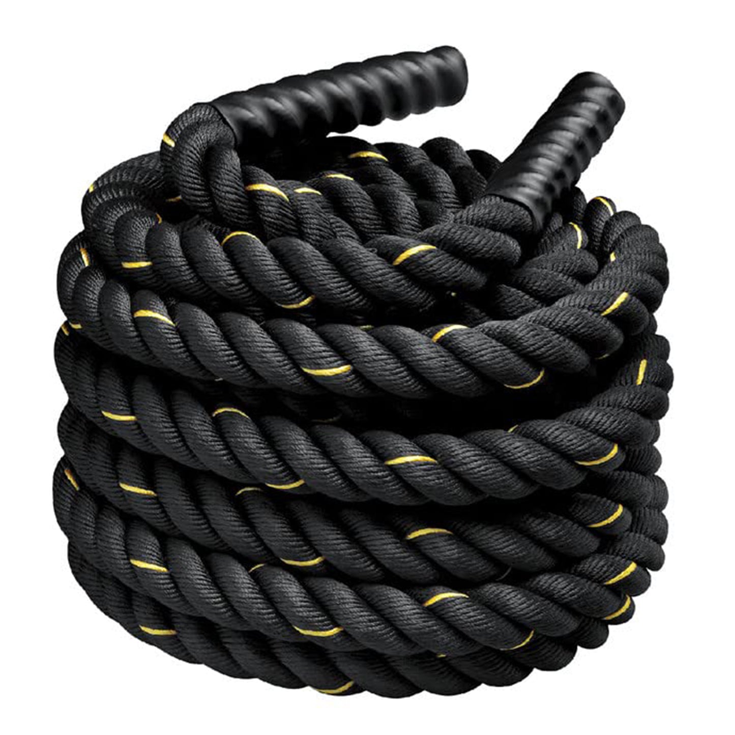 Fit Fusion Polyester Flexible Black Yellow Diameter 1.5-Inch Heavy Battle Rope for Gym and Home Workouts (Combo of Battle Rope,Anchor Strap Wall Mount)